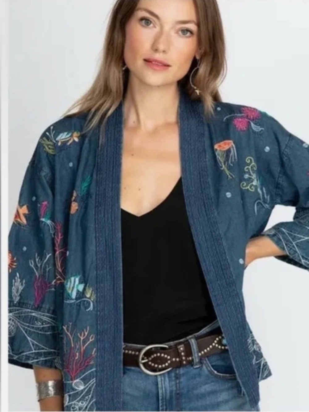 NWT Johnny Was beautiful underwater sea life Coralie Cropped Kimono XS